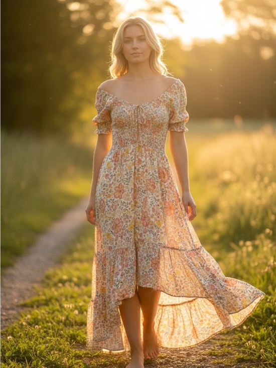 Angie Dresses & Skirts - Floral Puff Sleeve Midi Dress